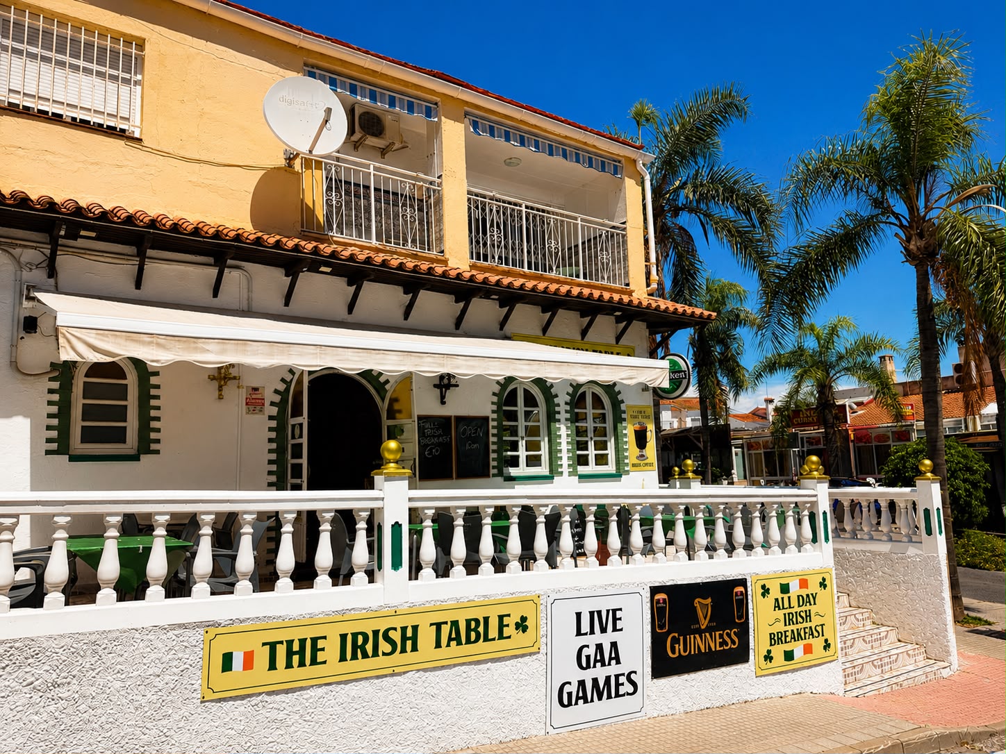 The Irish Table exterior signage on the building front in Torremolinos