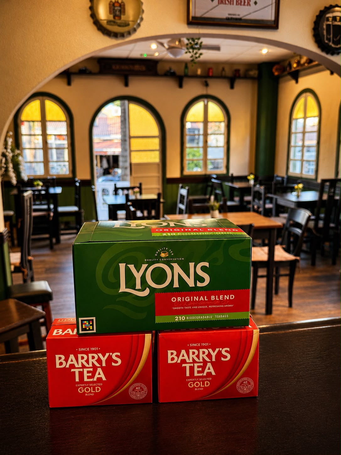 Barry's Tea and Lyons tea in the bar